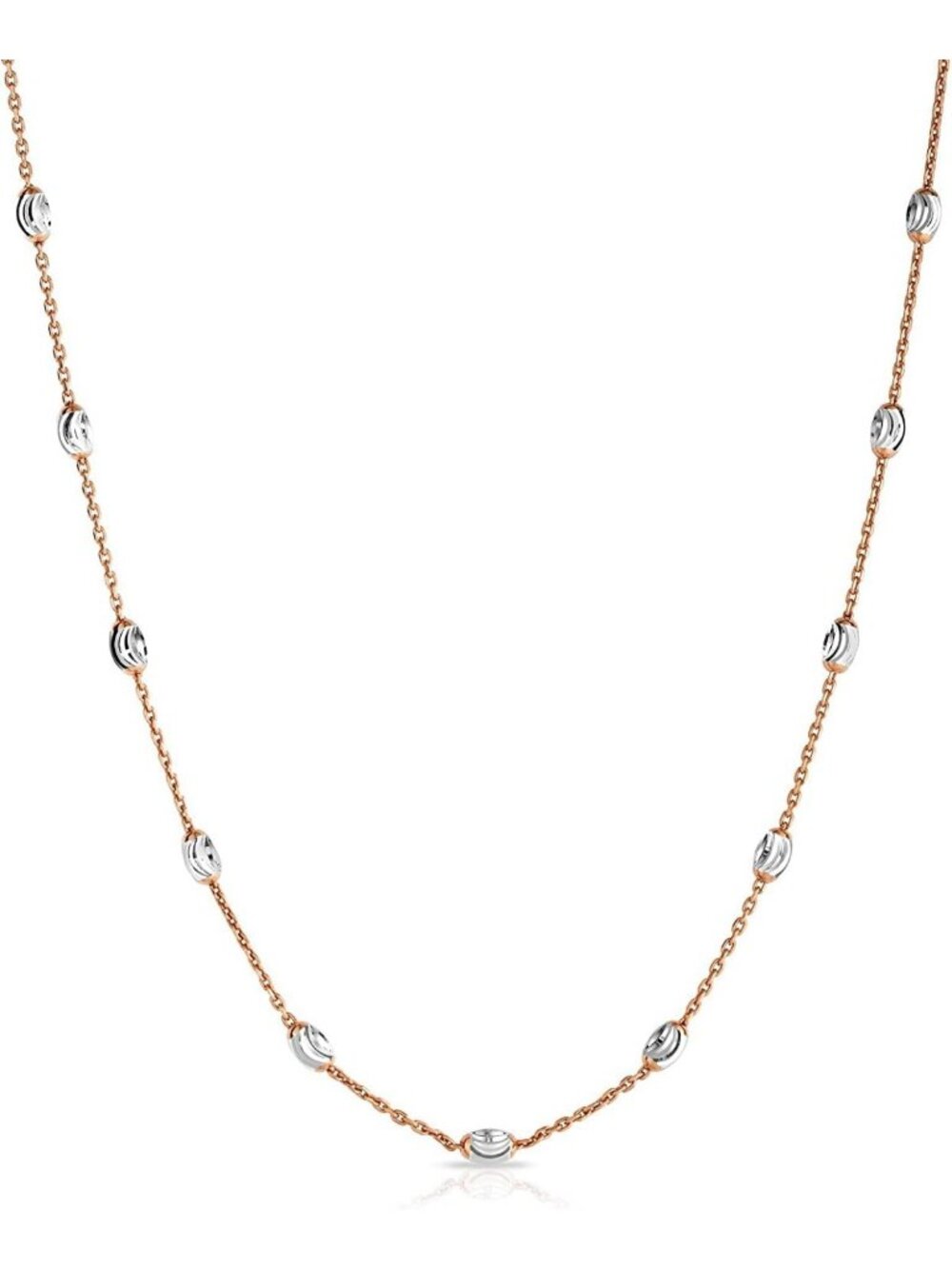 18K Gold Plated Sterling Silver Moon Bead Necklace - Elegant Gift for Women